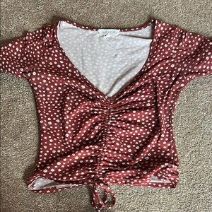 Floral Ruched Red Top